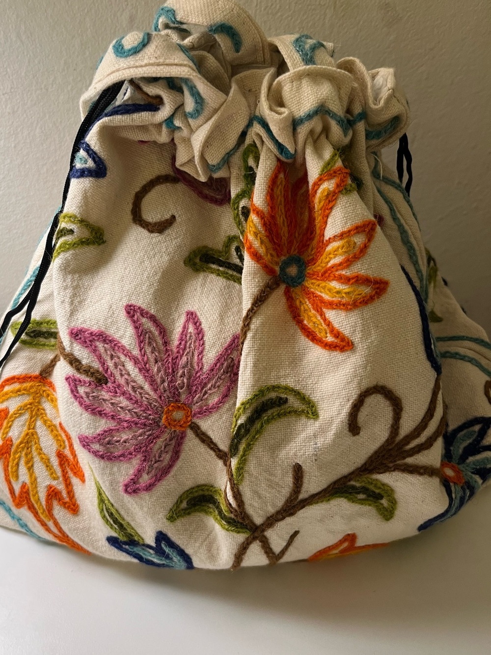 Handmade Kashmiri Aari Embroidered Drawstring Bag